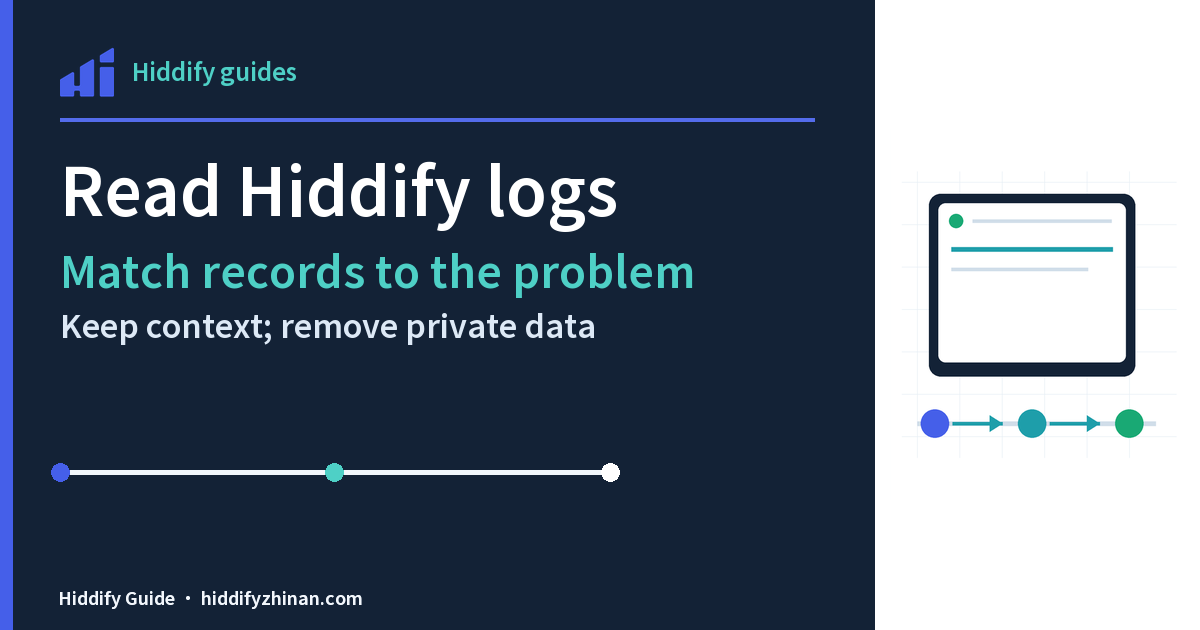 Read Hiddify logs, featuring the Hiddify client, a guided task route, and completion states