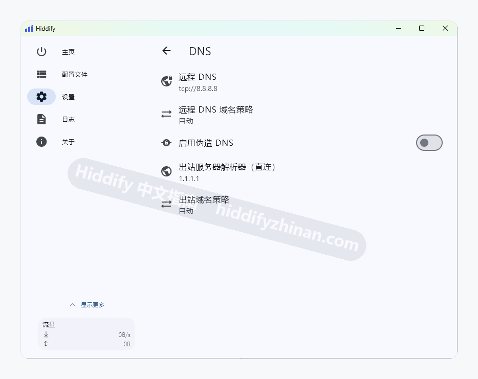 Hiddify DNS 设置显示远程 DNS、Fake DNS 与直连解析器